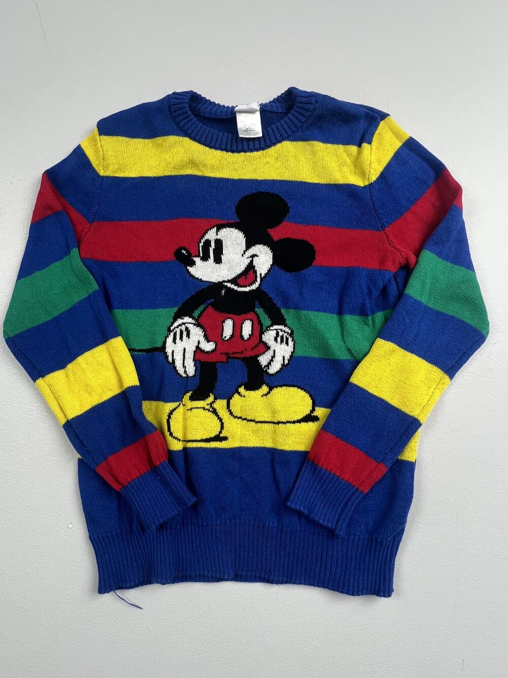 Disney Sweater Youth Large Multicolor Stripe Mickey Mouse Pullover Crew Neck